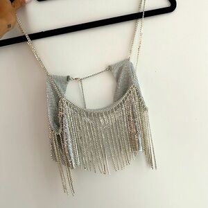 Zara RHINESTONE FRINGE CROP TOP